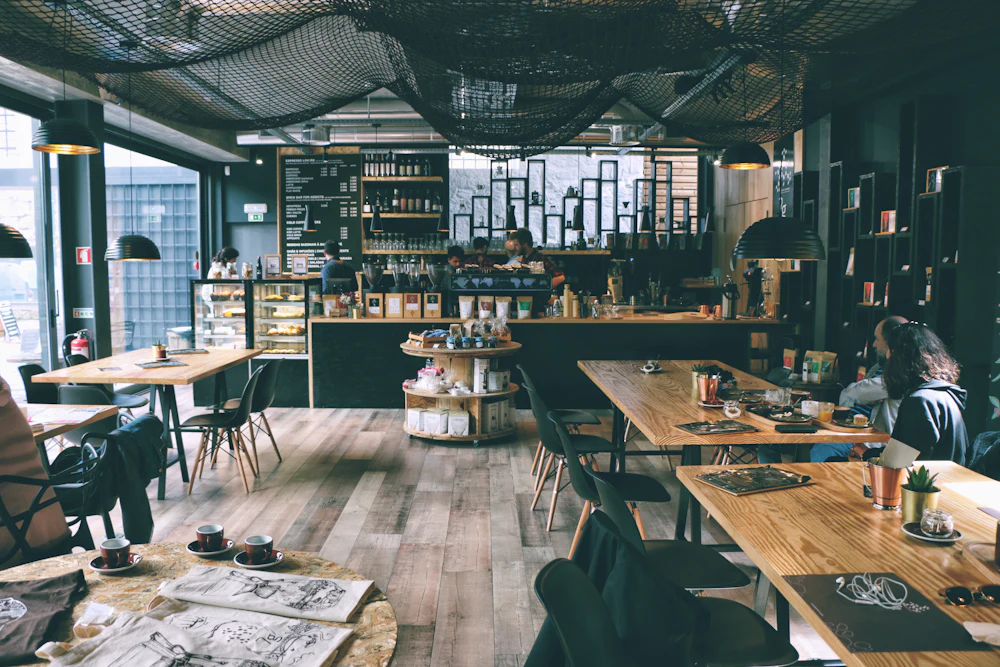 Serene cafe interior — third place atmosphere
